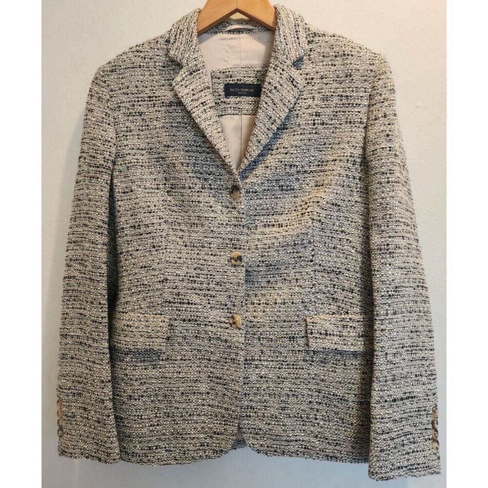 Piazza Sempione 44 US Size 8 Tweed Blazer Grey w/ Tortoise Buttons Made in Italy